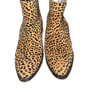 1.State Women size 6.5 Kipp wedge Boots leopard print ankle side zip block heel